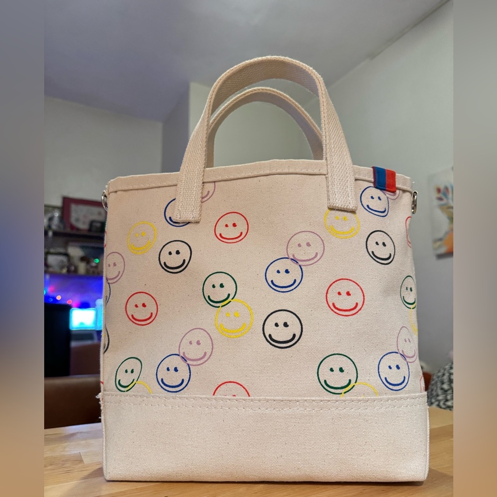 KULE Smiley Face Canvas Bucket Bag NWOT